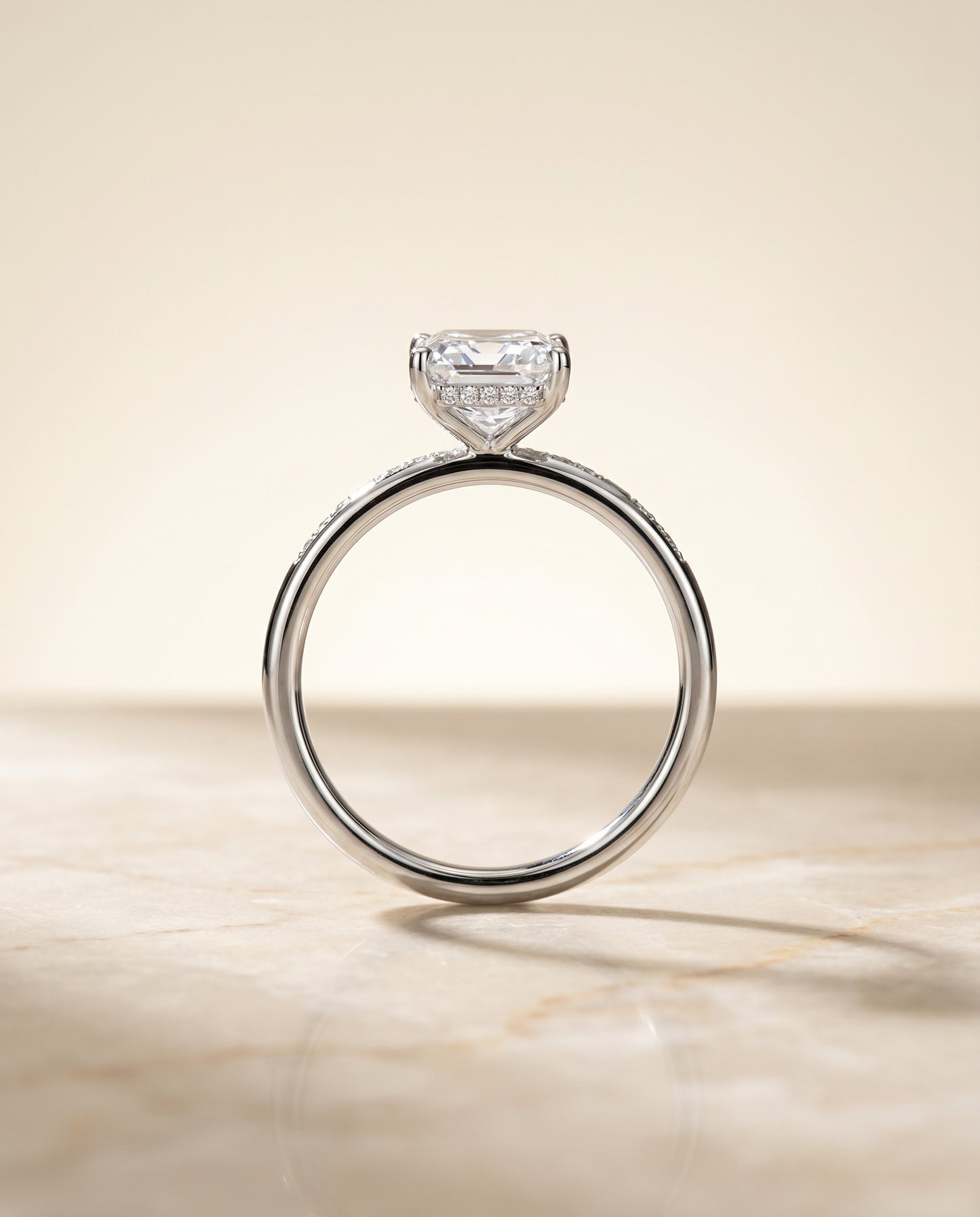 The Wanda Solitaire Engagement Ring Setting for Radiant Diamonds in Platinum
