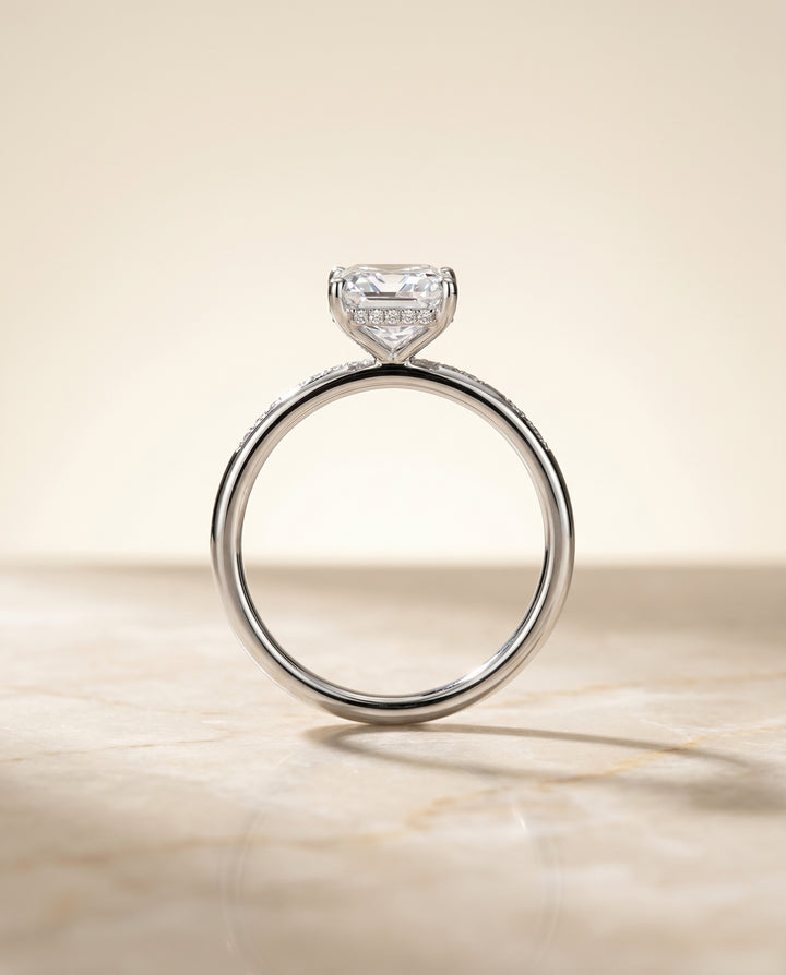 The Wanda Solitaire Engagement Ring Setting for Radiant Diamonds in Platinum