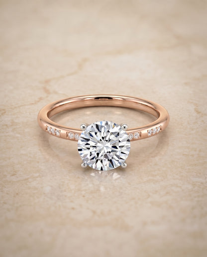 The Wanda Hidden Halo Pavé Solitaire Round Engagement Ring Setting in 14K Rose Gold