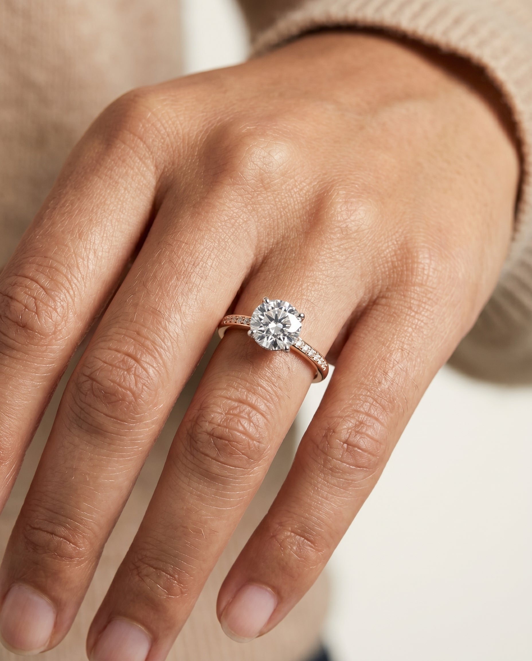 The Wanda engagement ring setting in 14K Rose Gold, hidden halo pavé solitaire design | RockHer