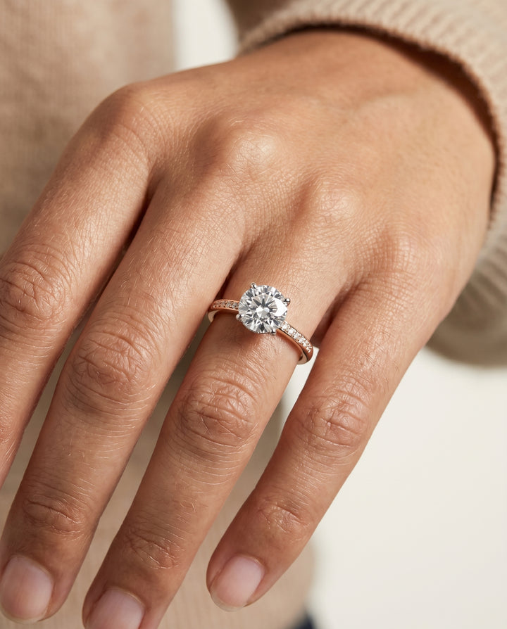 The Wanda Hidden Halo Pavé Solitaire Round Engagement Ring Setting in 14K Rose Gold