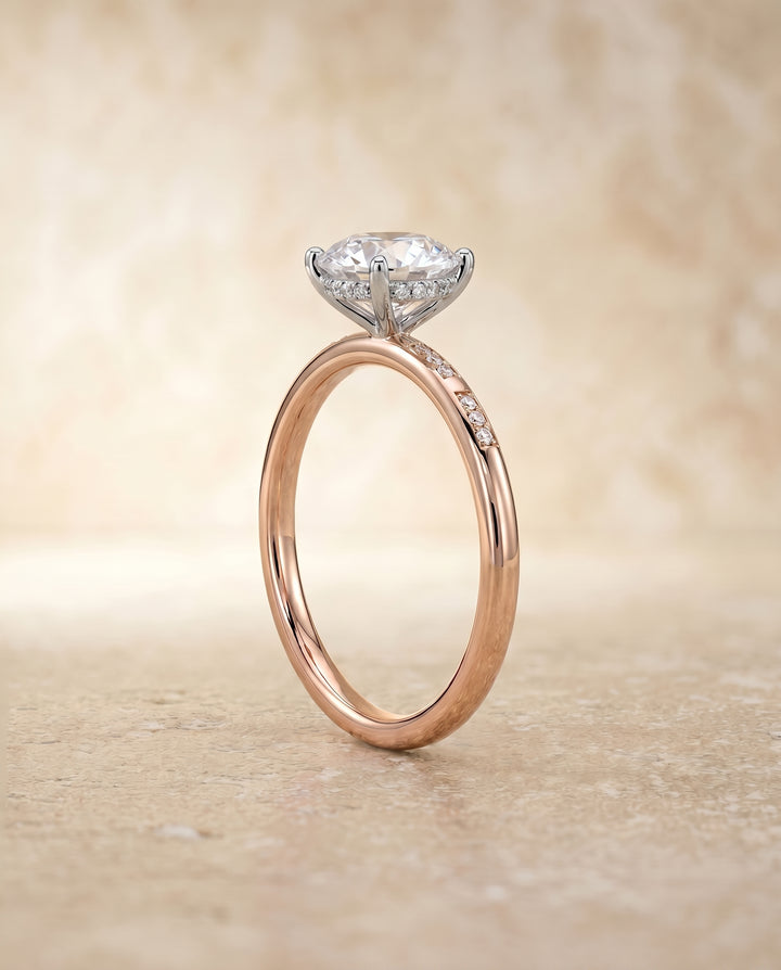 The Wanda Hidden Halo Pavé Solitaire Round Engagement Ring Setting in 14K Rose Gold