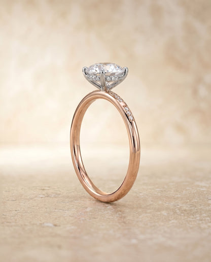 Wanda Select Hidden Halo Pavé Solitaire Round Lab Diamond Engagement Ring in 14K Rose Gold, side view | RockHer