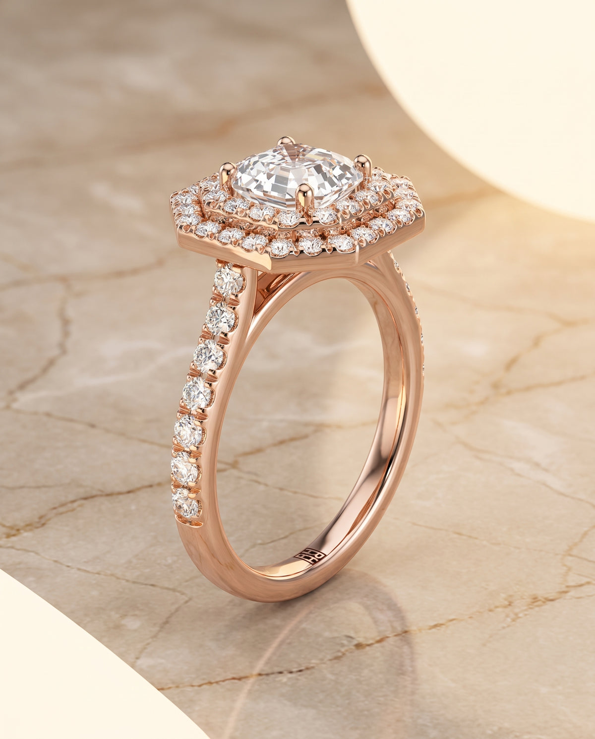 The Whitney Double Halo Asscher Cut Engagement Ring Setting in 14K Rose Gold