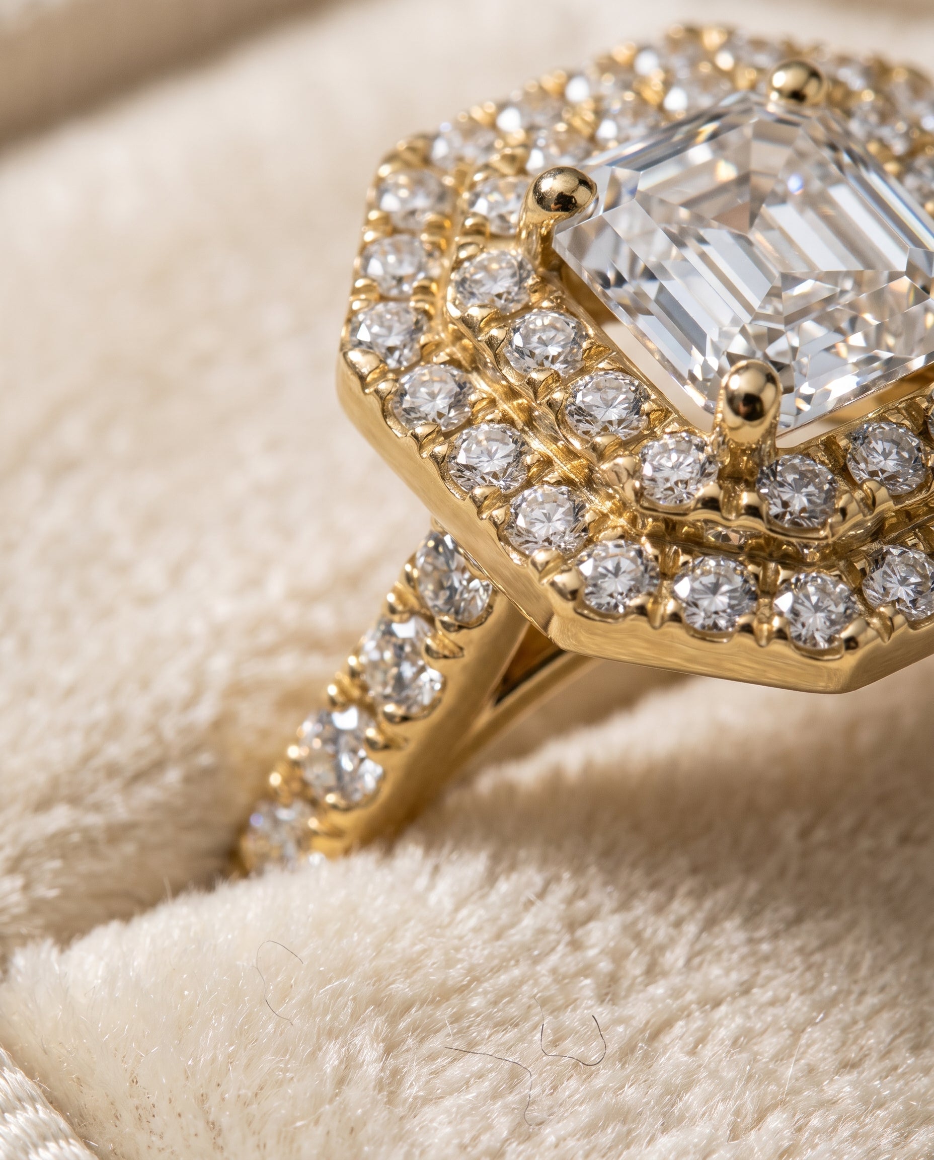 The Whitney Double Halo Asscher Cut Engagement Ring Setting in 18K Yellow Gold