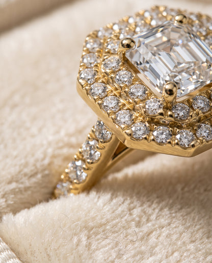 The Whitney Double Halo Asscher Cut Engagement Ring Setting in 18K Yellow Gold
