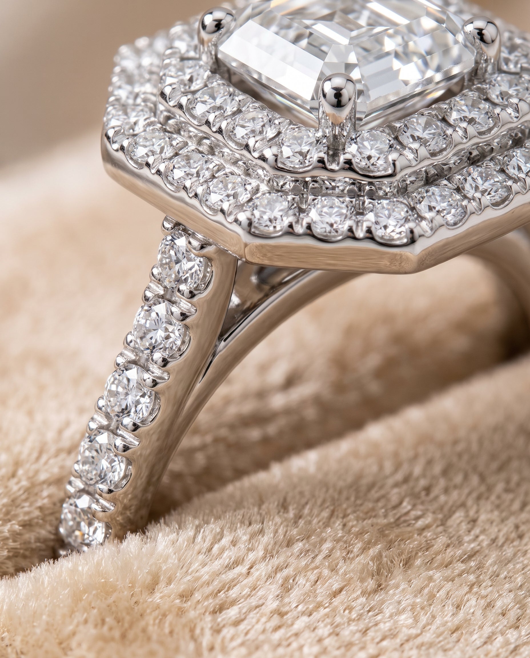 The Whitney Double Halo Asscher Cut Engagement Ring Setting in 18K White Gold