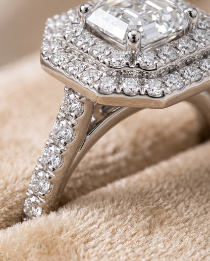 The Whitney Double Halo Asscher Cut Engagement Ring Setting in 18K White Gold