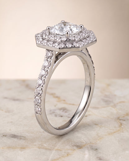 The Whitney Double Halo Asscher Cut Engagement Ring Setting in 18K White Gold