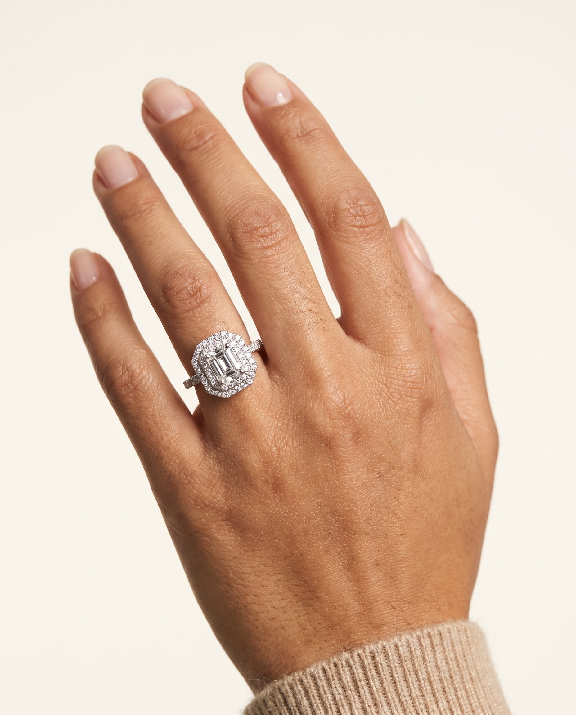 The Whitney Double Halo Asscher Cut Engagement Ring Setting in 18K White Gold