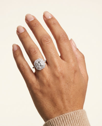 The Whitney Double Halo Asscher Cut Engagement Ring Setting in 18K White Gold