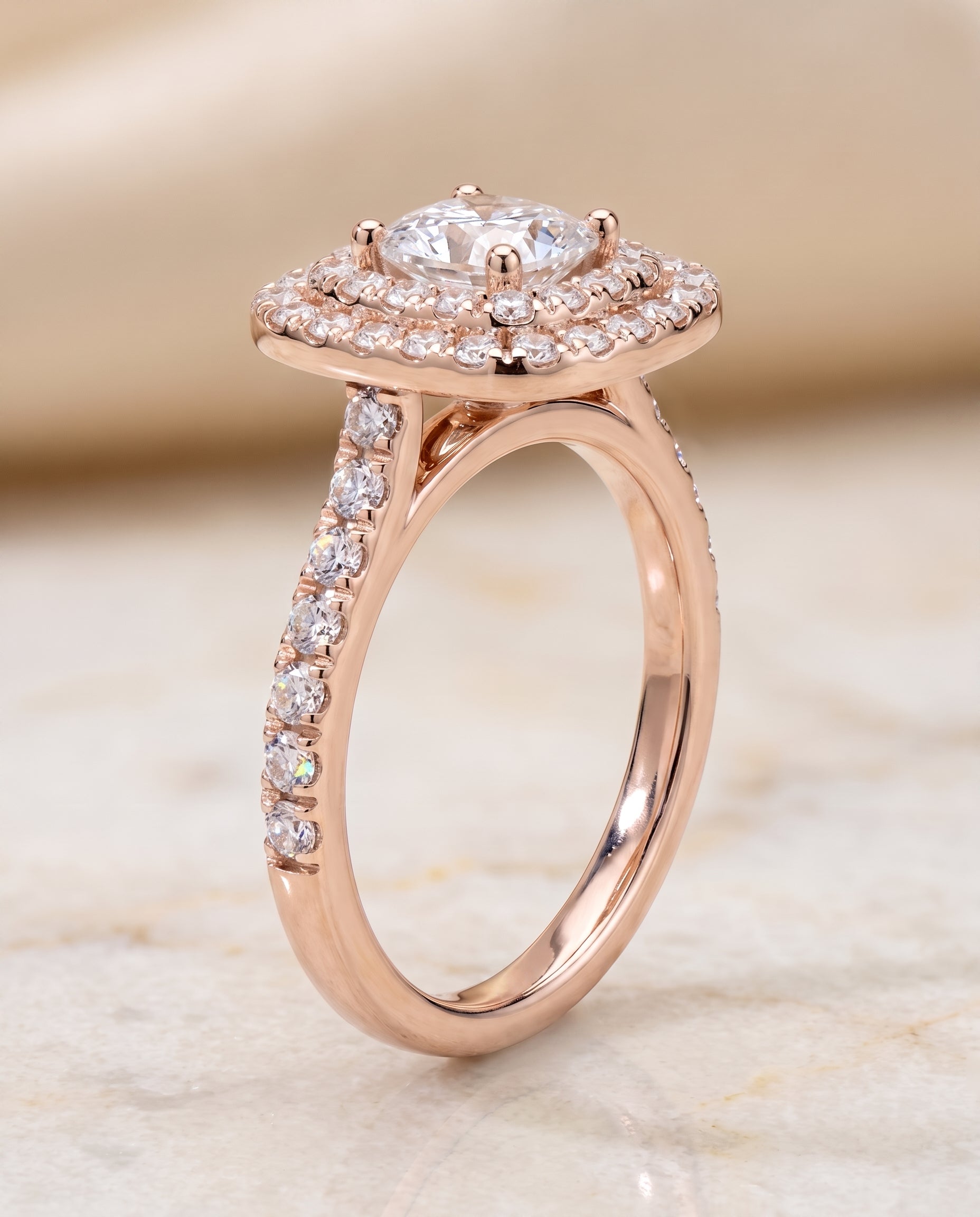Double Halo Cut styling on The Whitney cushion engagement ring setting | RockHer