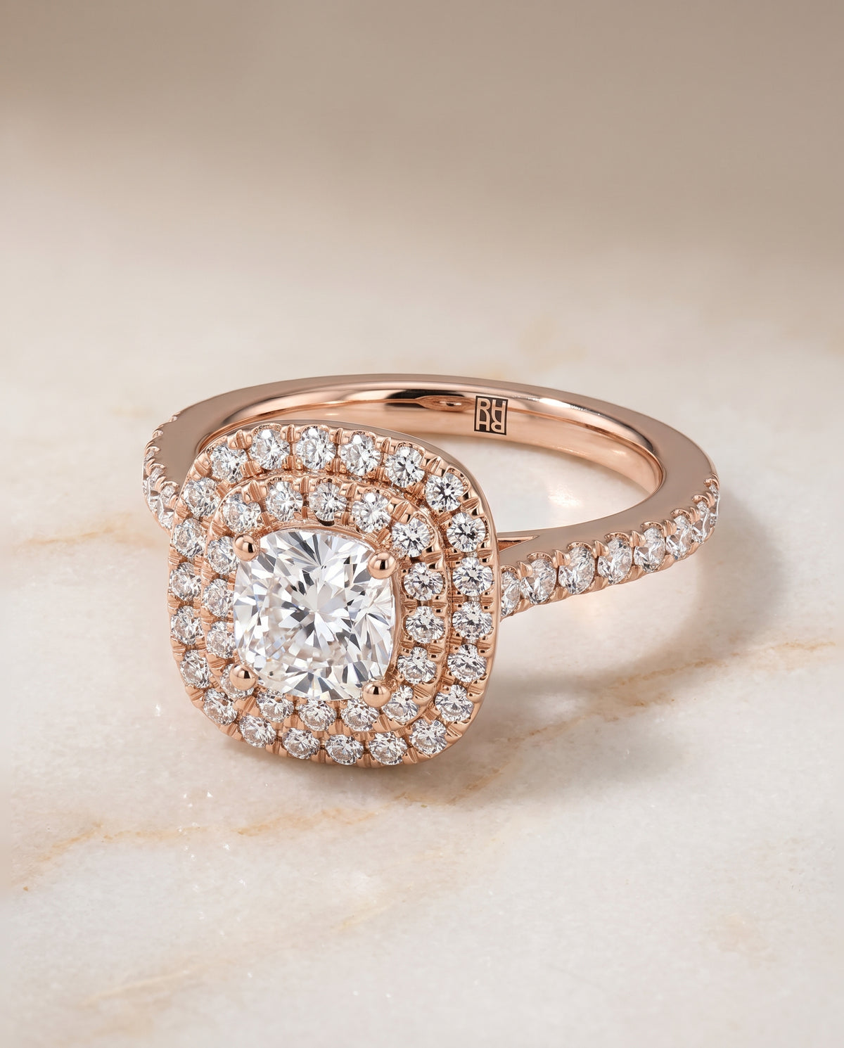 The Whitney cushion engagement ring setting in 14K Rose Gold | RockHer