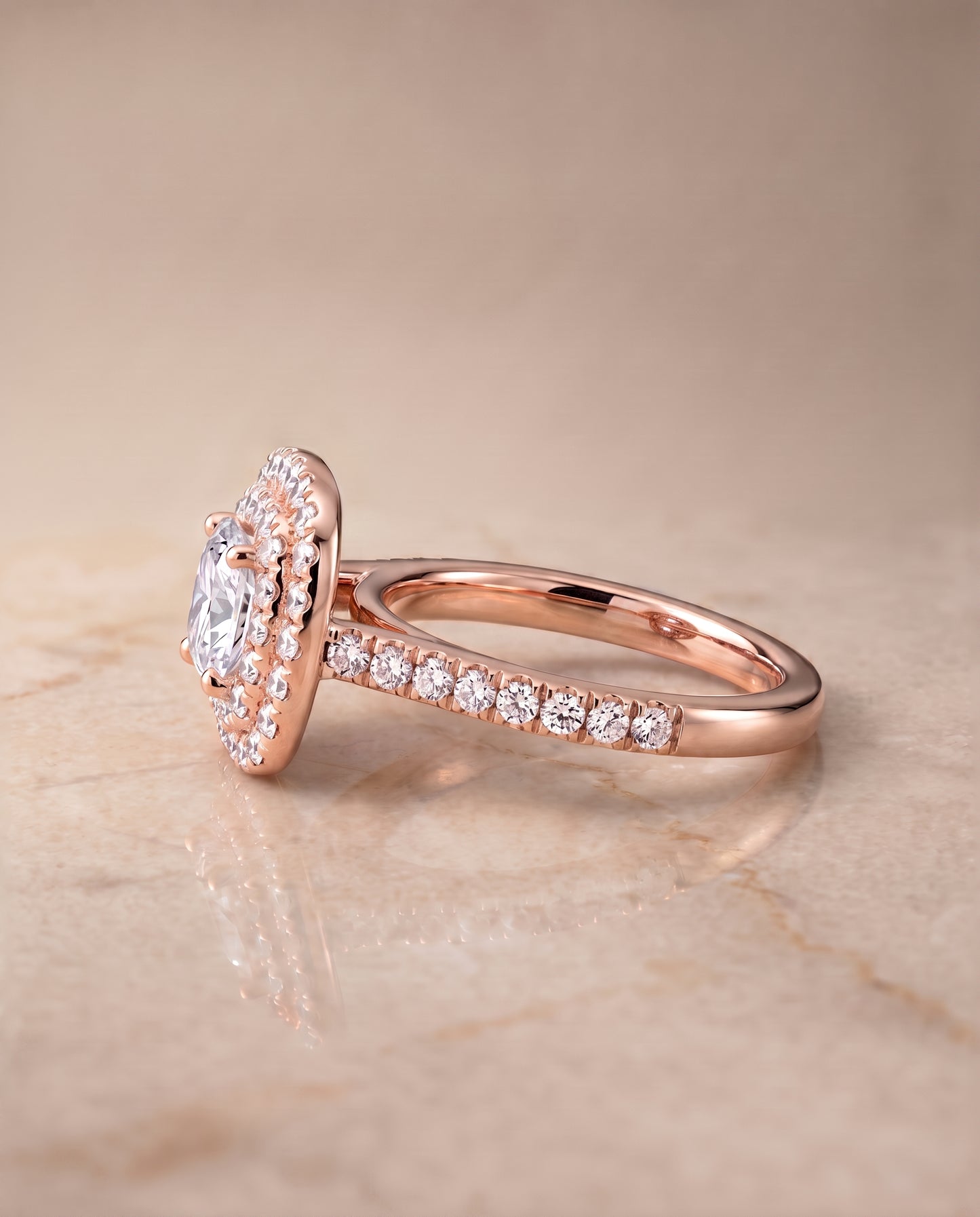The Whitney Double Halo Cushion Cut Engagement Ring Setting in 14K Rose Gold
