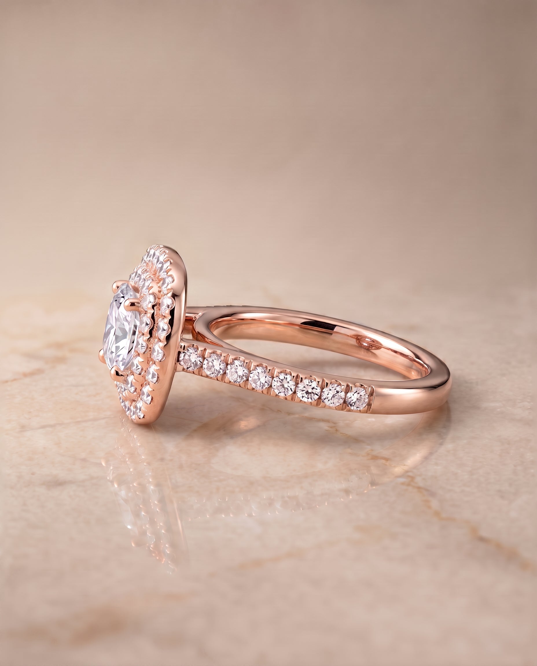 The Whitney setting for cushion diamonds, made to order in 14K Rose Gold | RockHer