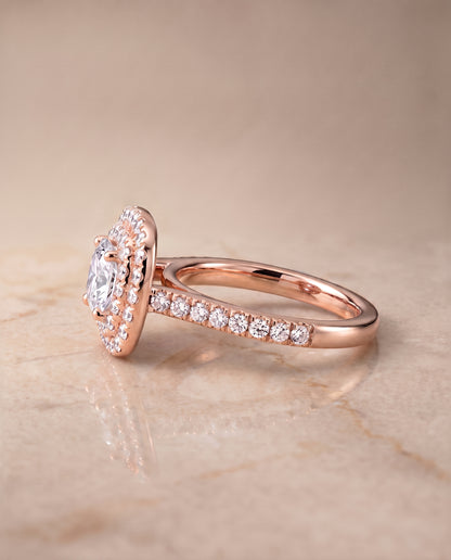 The Whitney Double Halo Cushion Cut Engagement Ring Setting in 14K Rose Gold