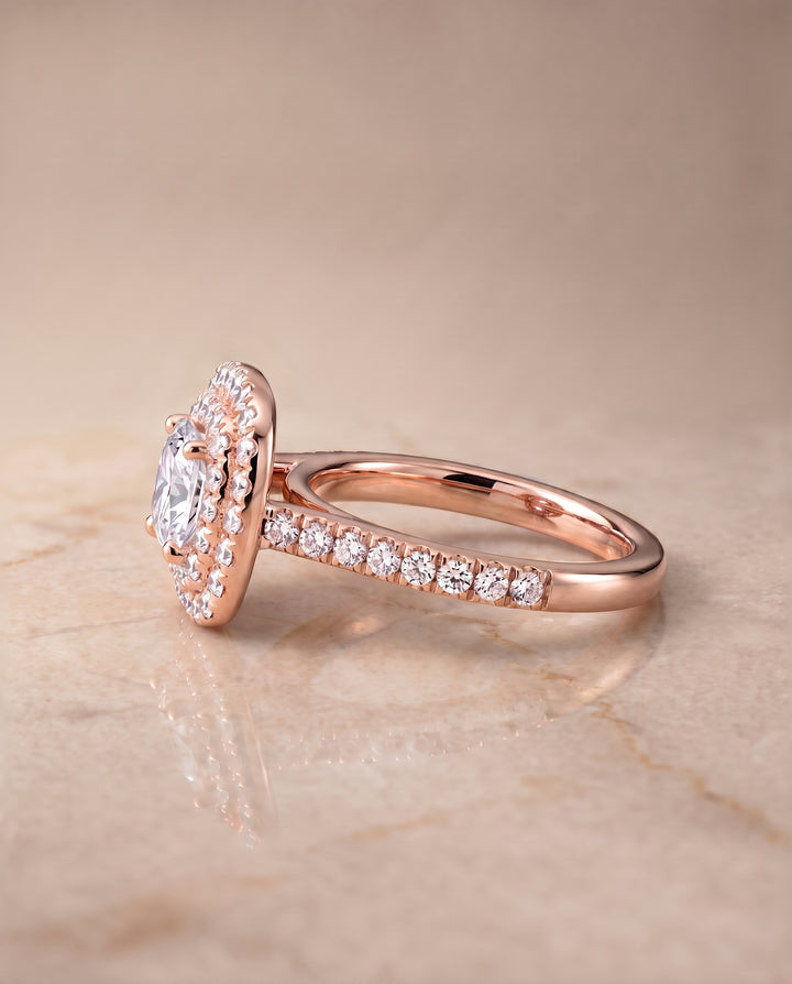 The Whitney Double Halo Cushion Cut Engagement Ring Setting in 14K Rose Gold