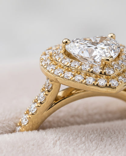 The Whitney Double Halo Heart Engagement Ring Setting in 18K Yellow Gold