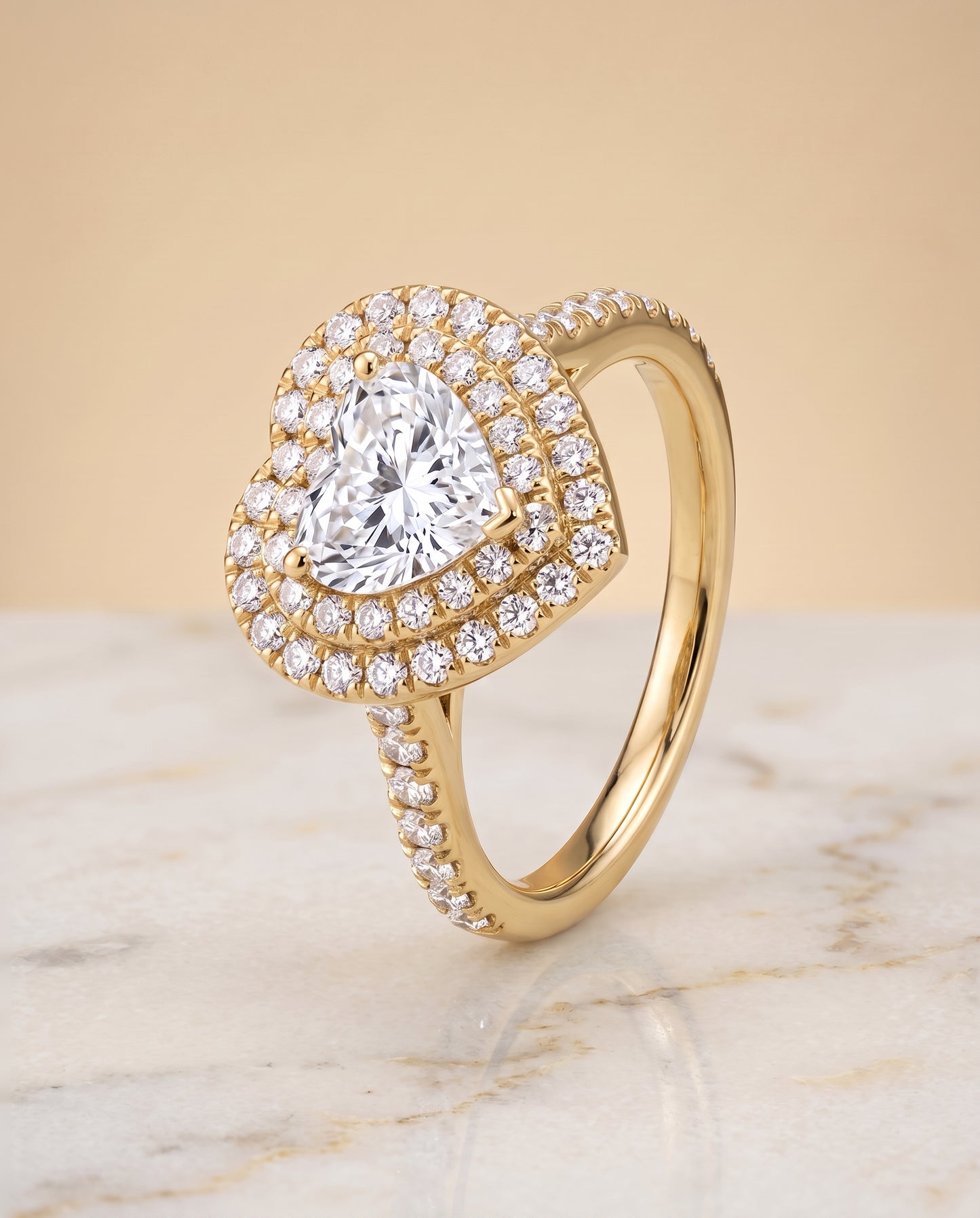 The Whitney Double Halo Heart Engagement Ring Setting in 18K Yellow Gold