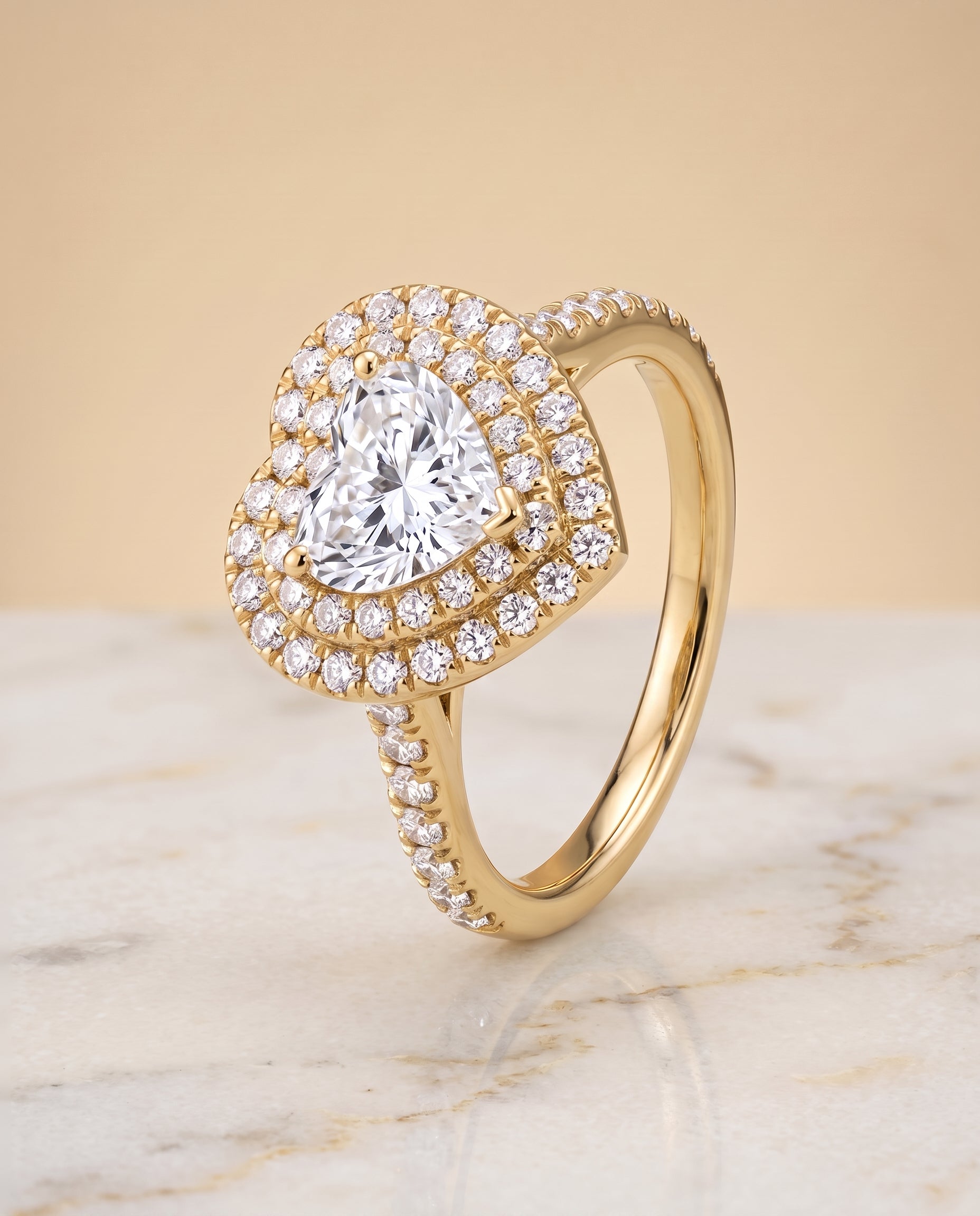 The Whitney Double Halo Heart Engagement Ring Setting in 18K Yellow Gold