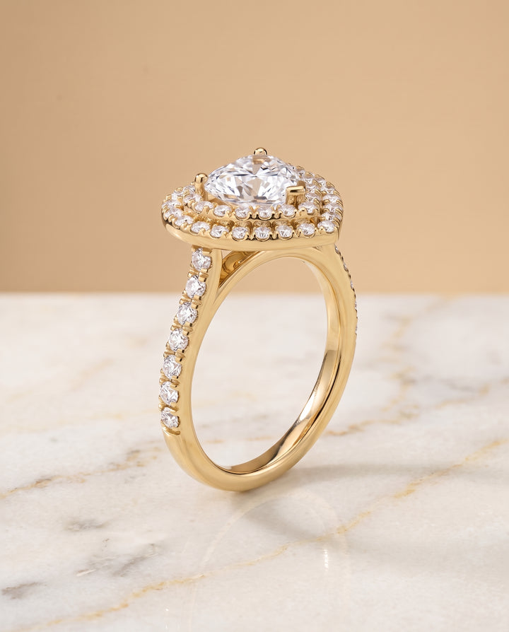The Whitney Double Halo Heart Engagement Ring Setting in 18K Yellow Gold