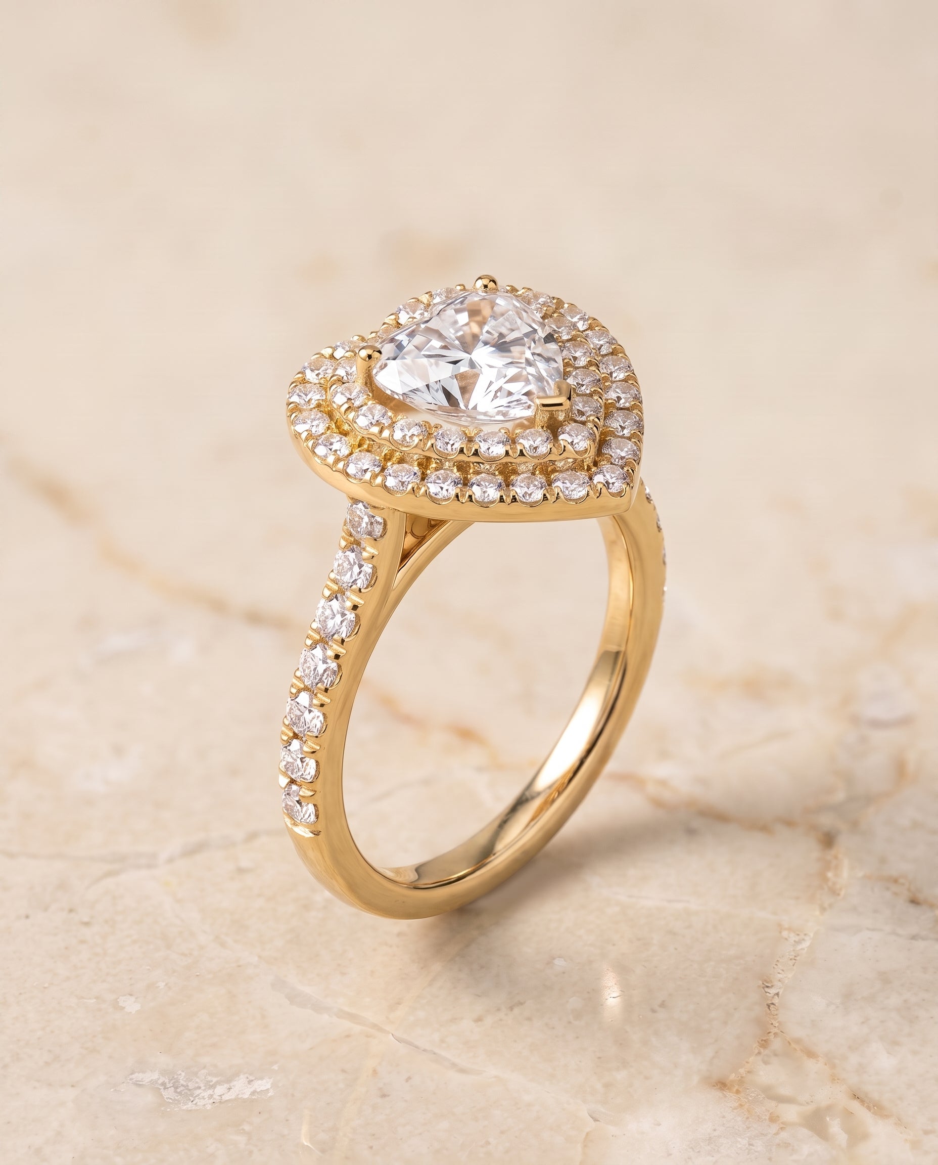 The Whitney Double Halo Heart Engagement Ring Setting in 18K Yellow Gold