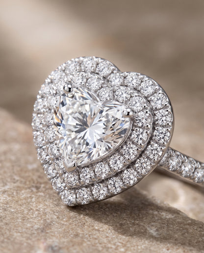The Whitney Double Halo Heart Engagement Ring Setting in Platinum