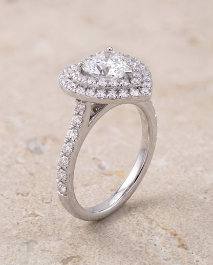 The Whitney Double Halo Heart Engagement Ring Setting in Platinum