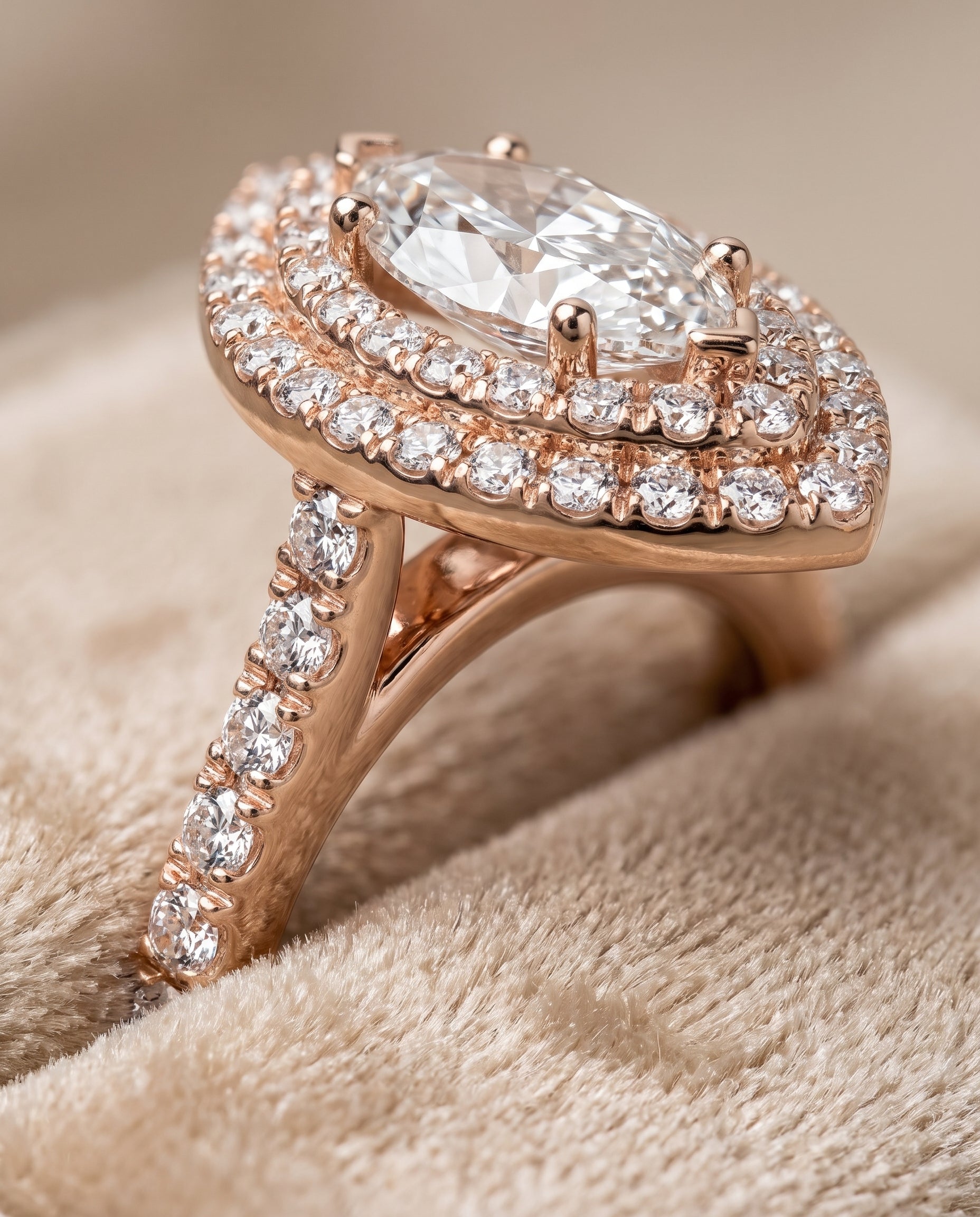 The Whitney Double Halo Marquise Engagement Ring Setting in 14K Rose Gold