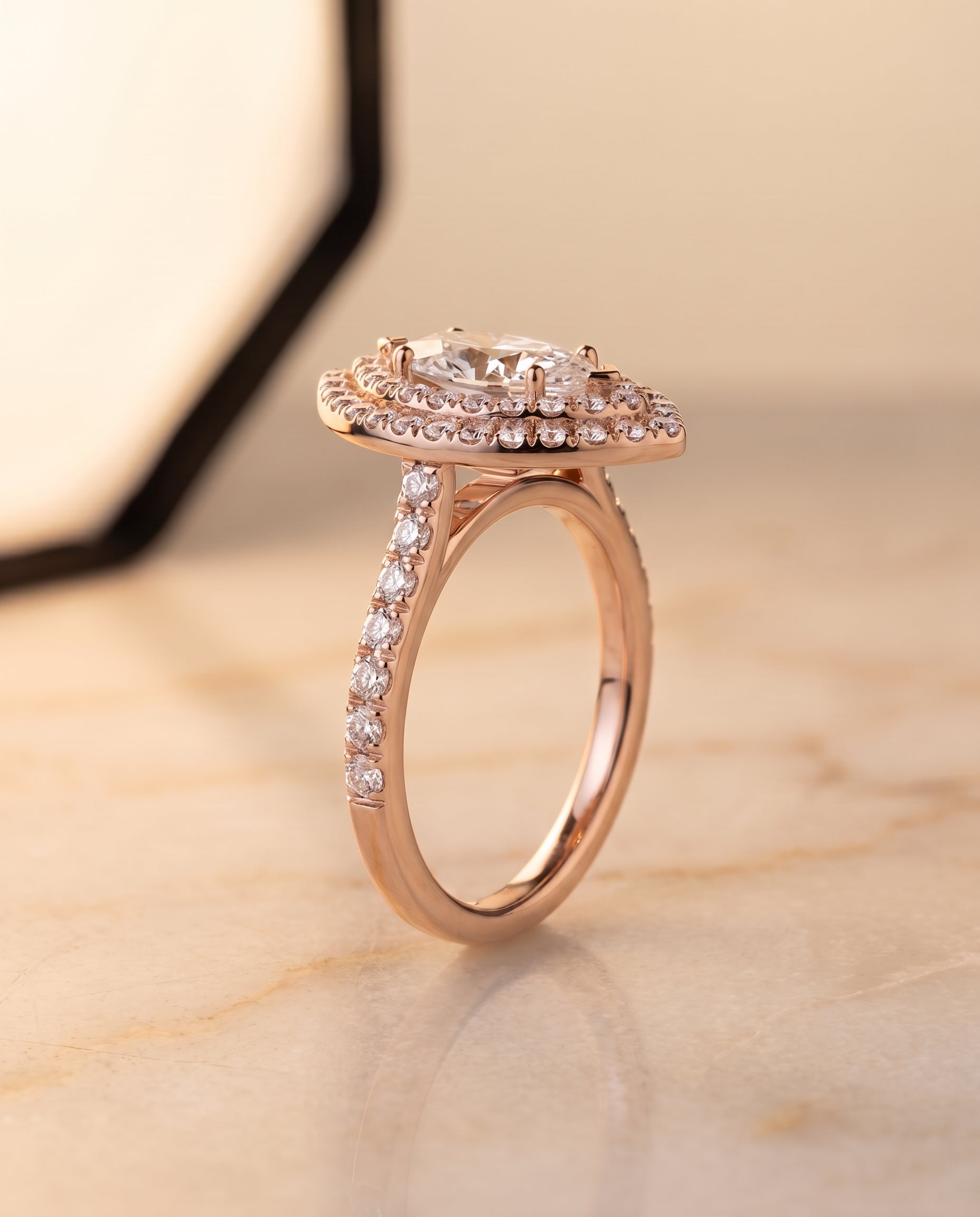 The Whitney Double Halo Marquise Engagement Ring Setting in 14K Rose Gold