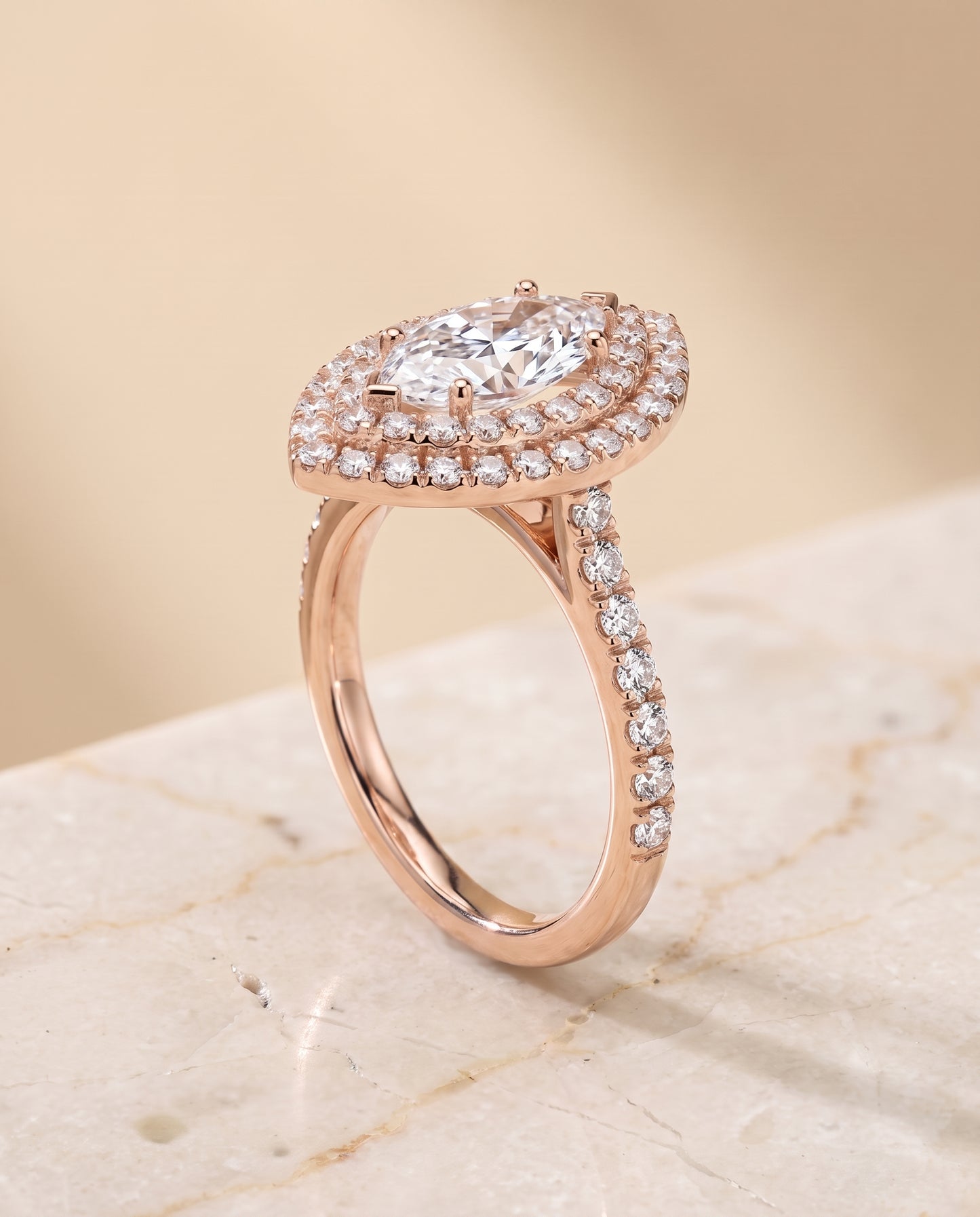 The Whitney Double Halo Marquise Engagement Ring Setting in 14K Rose Gold