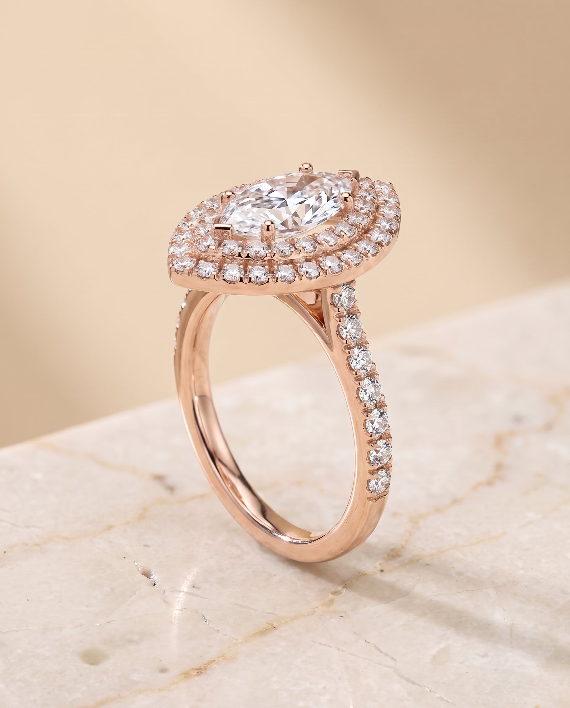 The Whitney Double Halo Marquise Engagement Ring Setting in 14K Rose Gold