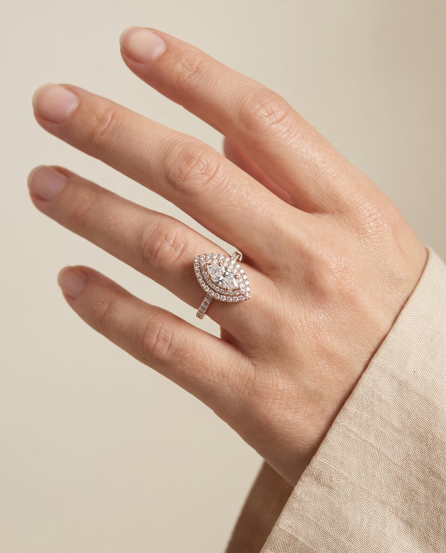The Whitney Double Halo Marquise Engagement Ring Setting in 14K Rose Gold