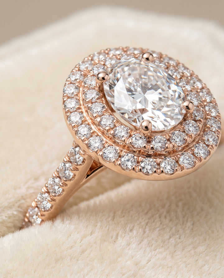 The Whitney Double Halo Oval Engagement Ring Setting in 14K Rose Gold