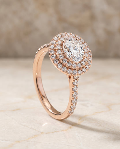 The Whitney Double Halo Oval Engagement Ring Setting in 14K Rose Gold