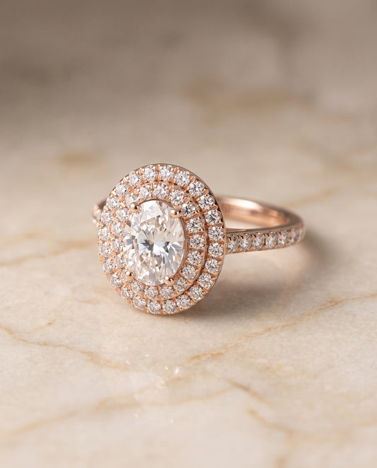The Whitney Double Halo Oval Engagement Ring Setting in 14K Rose Gold