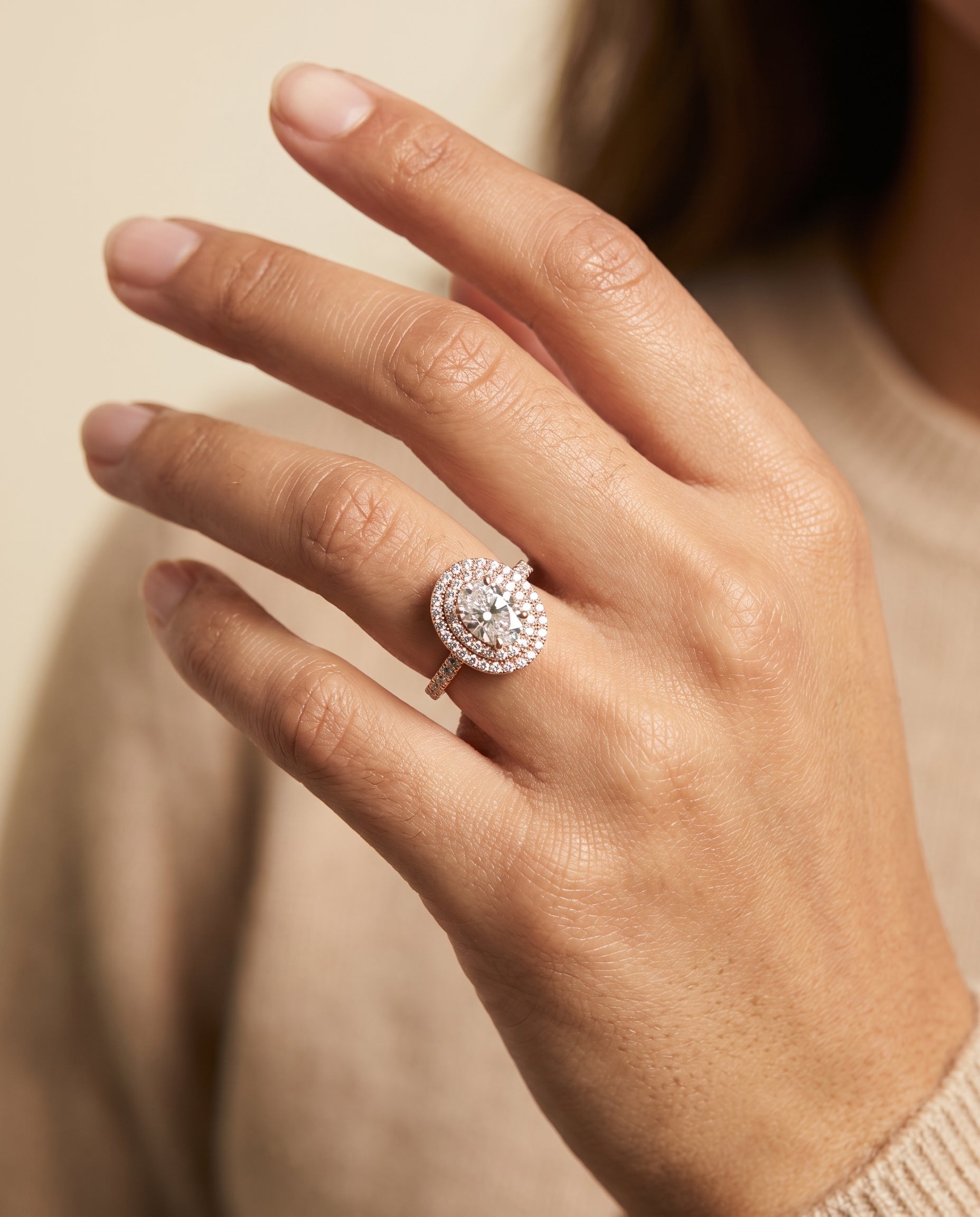 The Whitney engagement ring setting in 14K Rose Gold, double halo design | RockHer