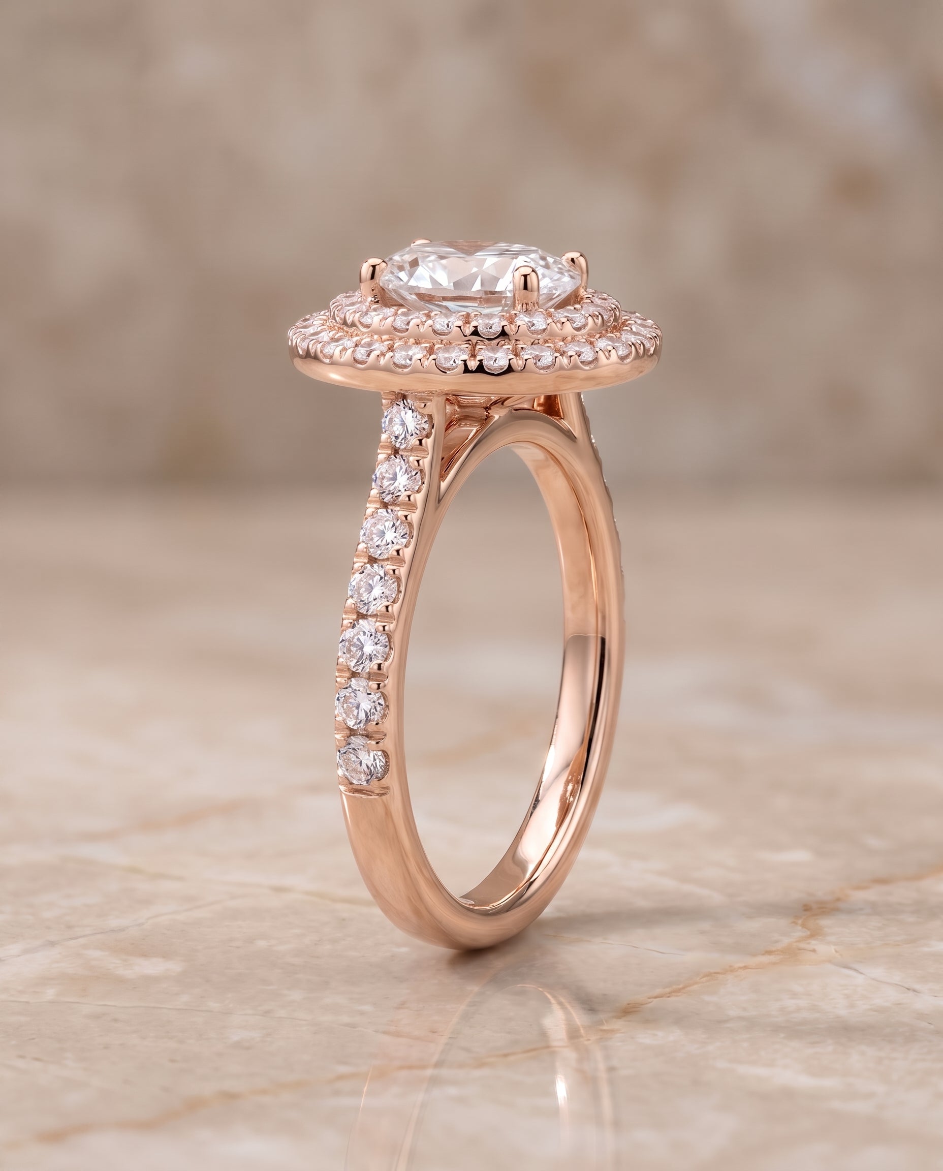 Double Halo styling on The Whitney oval engagement ring setting | RockHer
