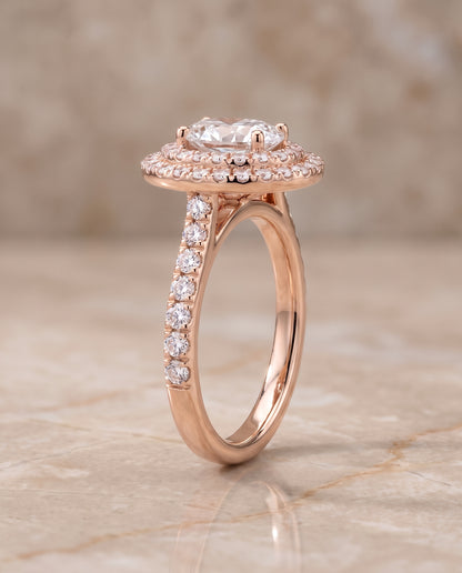 The Whitney Double Halo Oval Engagement Ring Setting in 14K Rose Gold