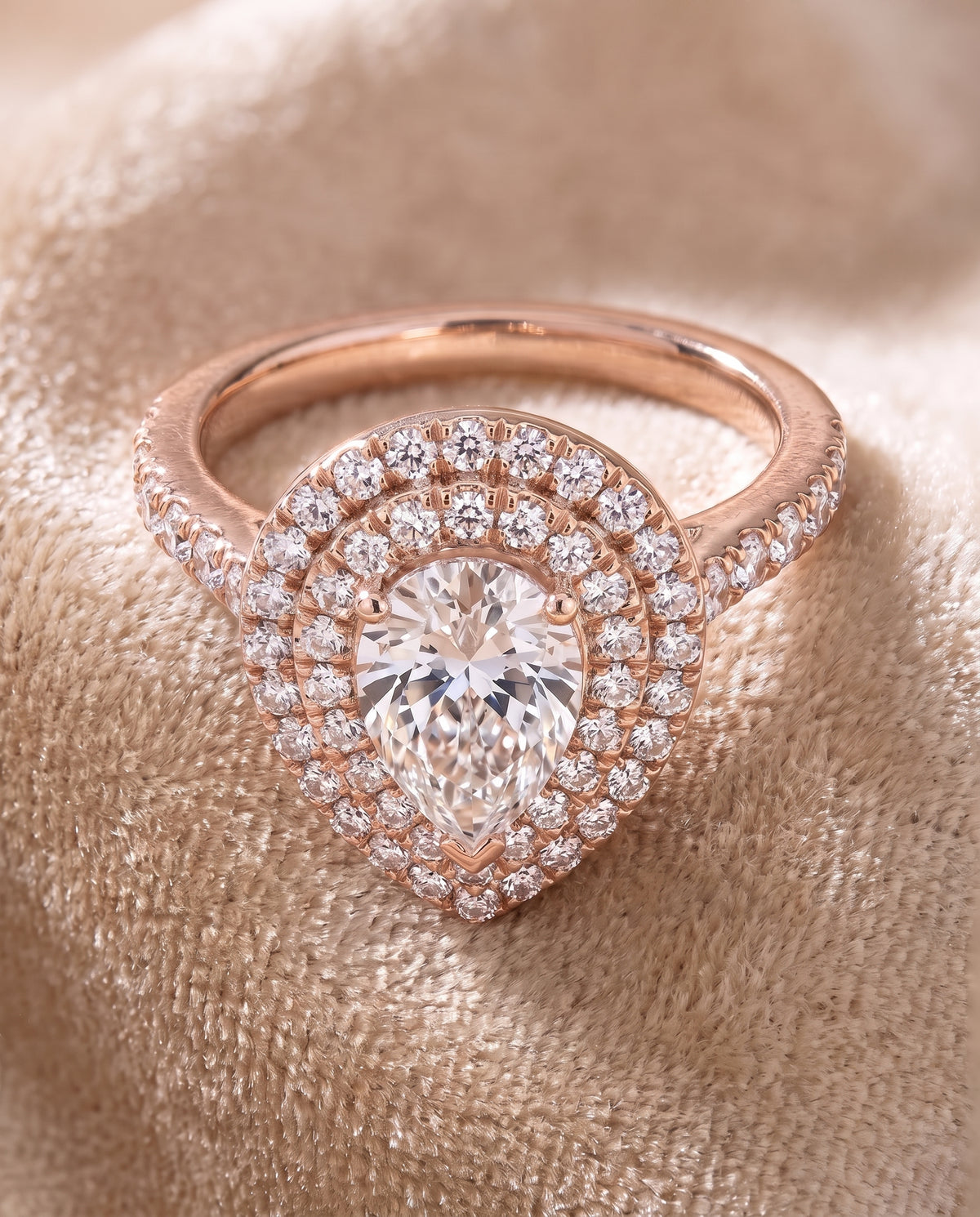The Whitney Double Halo Pear Engagement Ring Setting in 14K Rose Gold