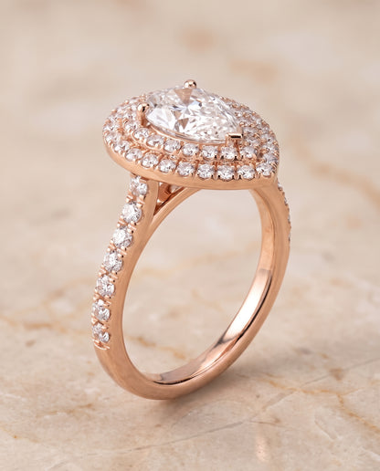 The Whitney Double Halo Pear Engagement Ring Setting in 14K Rose Gold