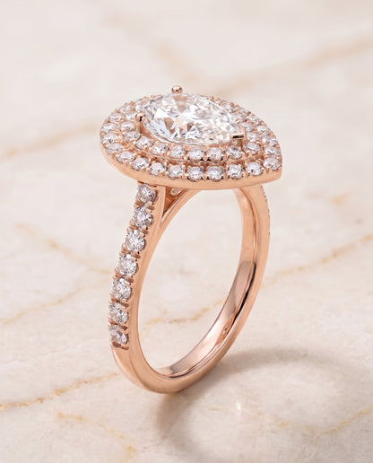 The Whitney Double Halo Pear Engagement Ring Setting in 14K Rose Gold