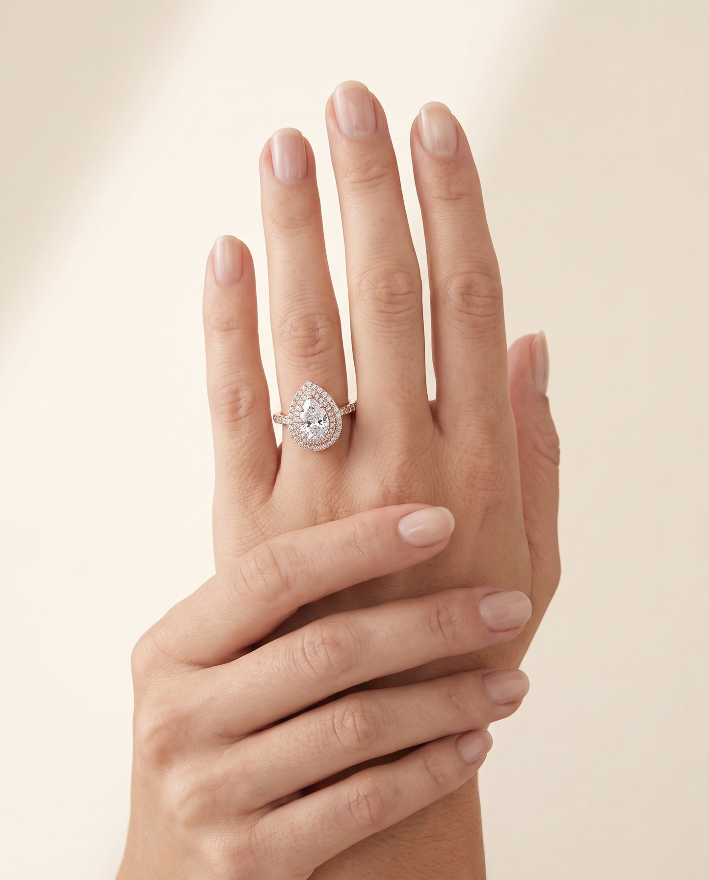 The Whitney Double Halo Pear Engagement Ring Setting in 14K Rose Gold