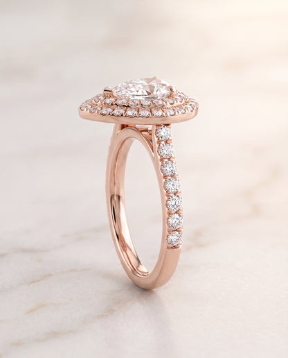 The Whitney Double Halo Pear Engagement Ring Setting in 14K Rose Gold