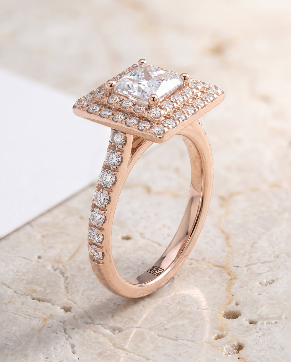 The Whitney Double Halo Princess Cut Engagement Ring Setting in 14K Rose Gold