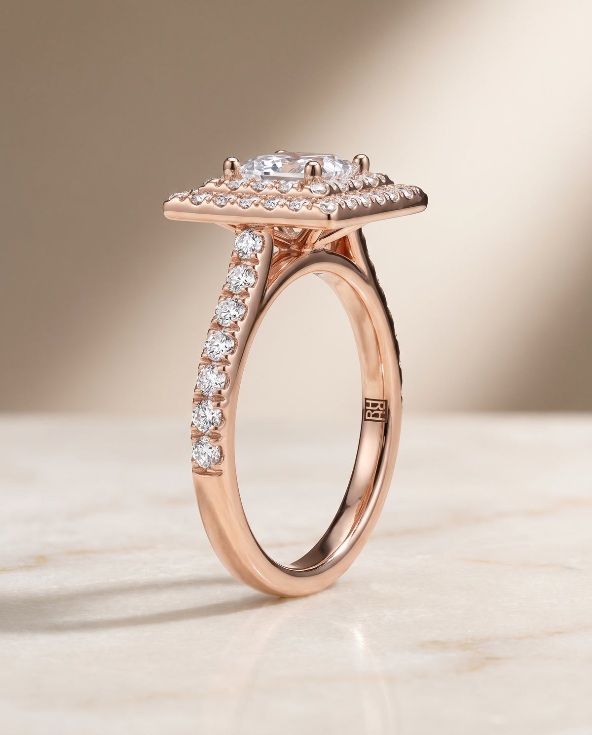 The Whitney Double Halo Princess Cut Engagement Ring Setting in 14K Rose Gold