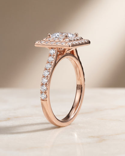 The Whitney Double Halo Princess Cut Engagement Ring Setting in 14K Rose Gold