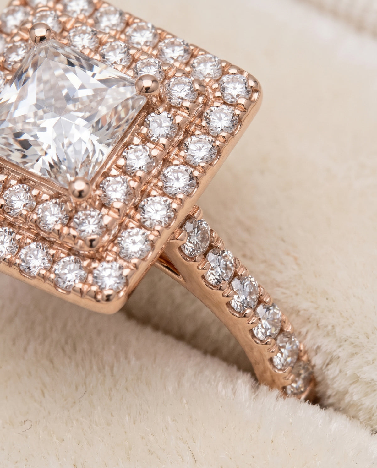 The Whitney Double Halo Princess Cut Engagement Ring Setting in 14K Rose Gold