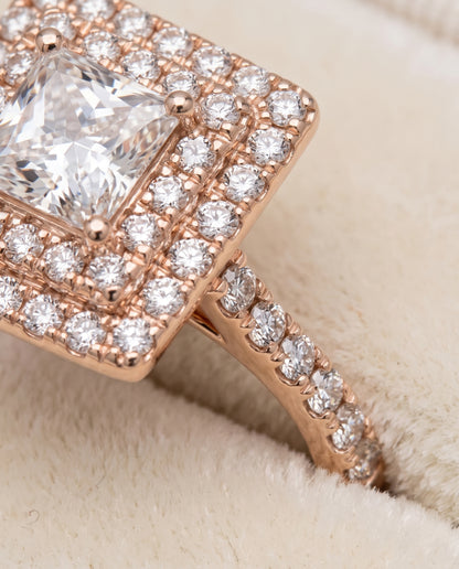 The Whitney Double Halo Princess Cut Engagement Ring Setting in 14K Rose Gold