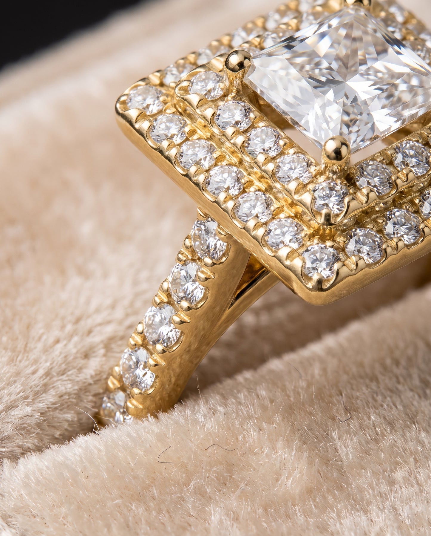 The Whitney Double Halo Princess Cut Engagement Ring Setting in 18K Yellow Gold